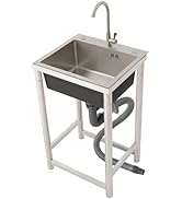 Stainless Steel Single Bowl Commercial Restaurant Kitchen Sink, Free Standing Utility Tub Sink wi...