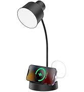 Energetic LED Desk Lamp with Phone Holder, Table Lamp with AC Outlet, Adjustable Flexible Goosene...