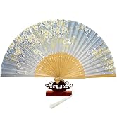 EOSAU Hand Fans for Women Foldable - Bamboo Silk Folding Fan Handheld, Fans for Line Dancing Wedd...