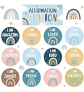 Boho Affirmation Station Bulletin Board Set Rainbow Positive Bulletin Board for Classroom Decorat...