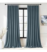 StangH 90 inch Slate Blue Pinch Pleat Velvet Curtains,Luxury Thermal Insulated Window Drapes with...
