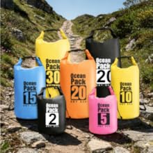 Waterproof dry bags in multiple sizes for hiking kayaking beach travel gear