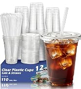 12 oz clear plastic cups with lids and straws
