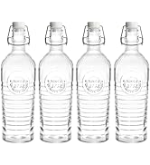 Nicunom 4 Pack Flip Top Glass Bottle, 40 Oz. / 1.2 Liter Clear Glass Pitcher Airtight Seal Swing ...