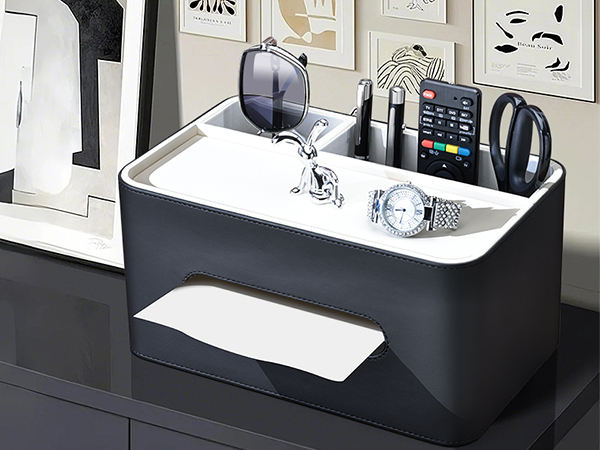 Tissue Box Cover Rectangular Storage Organizer, Multifunctional Remote Control Holder Desk Organizer
