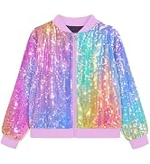 OlyPegic Girls Sequin Jacket Sparkly Glitter Jacket Bomber Kids Outwear with Pockets Zipper Coat ...