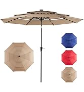 NEWBULIG 10ft Solar Patio Umbrella with 32 LED Lights, Table Market Umbrella with Tilt Adjustment...