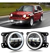HMCYCI Pair 4 INCH Bumper LED Fog Lights Fit For Jeep Wrangler JK 2007-2017, Amber/White Halo Rin...