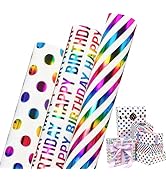 Birthday Wrapping Paper Iridescent Gift Wrapping Paper Rolls Gift Wrap Mini Roll, 3 Rolls Happy B...