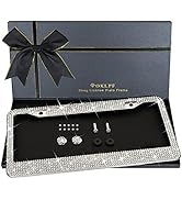 OKLPF Bling License Plate Frame for Women 1 Pcs white Sparkly Stainless Steel License Plate Frame...
