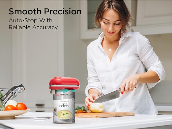 smooth precision, auto stop with reliable accuracy, kitchen mama recharge can opener