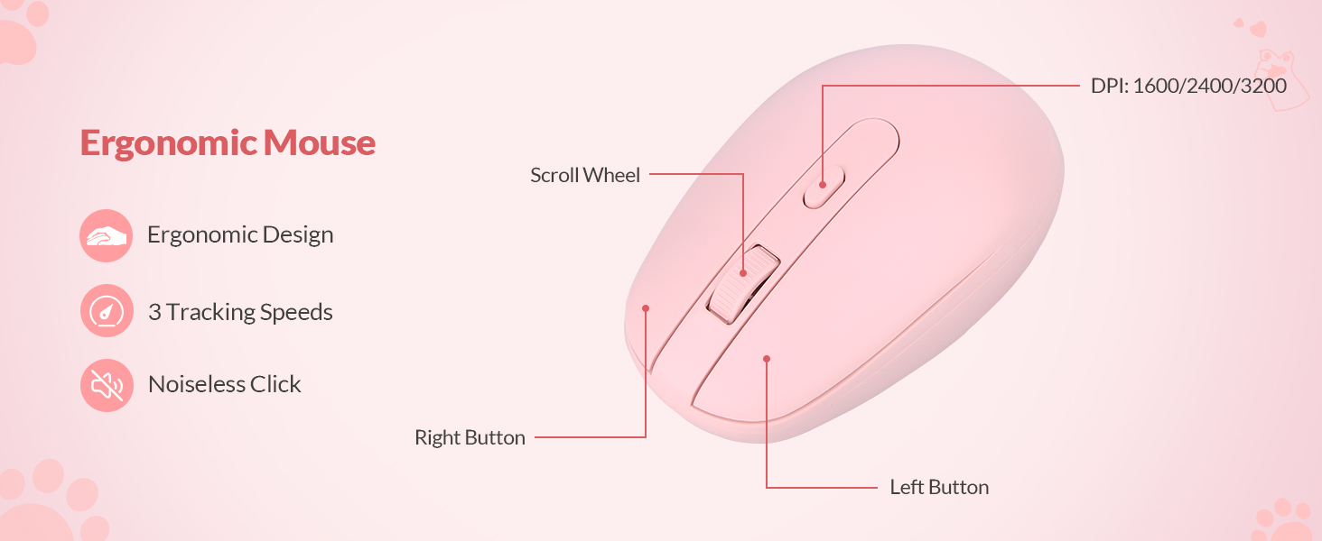 pink mouse, cute mouse, wireless mouse, ergonomic mouse, 2.4g usb mouse wireless,slient mouse