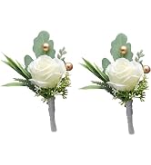 Jowxsx 2Pcs Roses Boutonniere for Men Wedding, Groom Groomsman Artificial White Rose Flowers with...