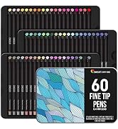 60 Fine Tip Pens, Colored Fine Tip Markers - 60 Unique, 0.4 mm, Fine Point Pens for Diaries, Adul...
