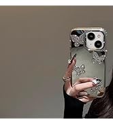 Uioeua Compatible with iPhone 14 Cute Case,Cute Glitter Bling 3D Diamond Butterfly with Luxury Rh...