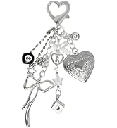 YTYAB Cute Heart Locket Keychain,Y2k Bag Charms,Kawaii Photo Key Chain,Bow 8 Ball Star Dice Aesth...