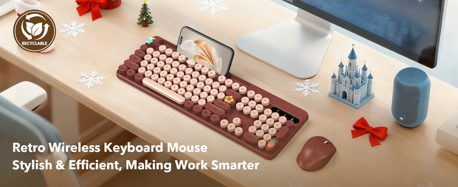 Wine Red Wireless Keyboard Mouse Combo Phone Holder Round Keycaps Christmas anniversary surprise