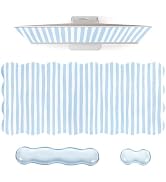 L-SPOUTTO Blue Striped Mouse Pad Set,Scalloped XXL Desk Mat + Ergonomic Mouse Wrist Rest + Gel Ke...