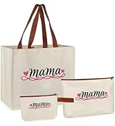 Lukeline Personalized Gifts for Mama,3 Pack Mama Bag Mother Gifts,Mom Tote Bag with Makeup Bag fo...