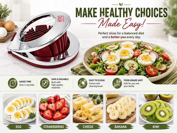 Easy-to-use egg slicer featuring a compact design for efficient food