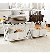 Fully Assembled Luggage Racks Set of 2 with 4 Foldable Cube Storage Bins, 26.77" Bamboo Luggage R...