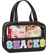 Snack Bag for Travel - Chenille Letter Clear Makeup Bag, Large Preppy Patch Snack Cosmetic Bag wi...