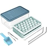 ChefAide Ice Cube Tray with Lid and Bin, Round Ice Cube Trays for Freezer with Drinking Straws, D...