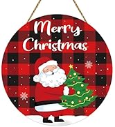 Christmas Door Decorations Merry Christmas Sign Buffalo Plaid Wall Decorations Cute Santa Claus D...