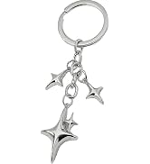 1Pc Silver Cute Star Moon Keychain Aesthetic Accessories Stainless Steel Key Ring Purse Handbag B...