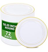 WELLIFE 72PCS Gold Plastic Plate, 10.25Inch Disposable Dinner Plate Party with Gold Rim, Heavy Du...