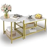 AT-VALY Nesting Table Set of 2, Modern Round End Table & Rectangular Coffee Tables for Living Roo...