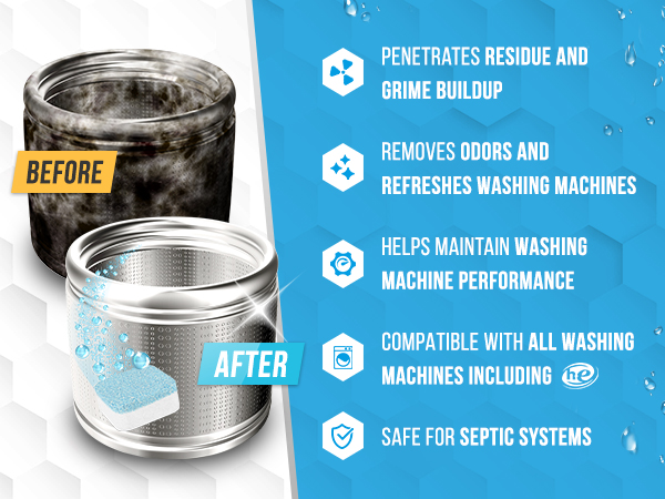before and after washing machine cleaner tablets