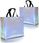 Nush Nush Iridescent Gift Bags Large Size - Set of 12 Reusable Holographic Gift Bags With Handles...