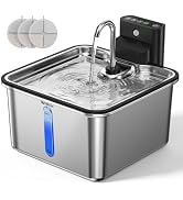 Cat Water Fountain Stainless Steel, 135oz/4L Cordless Pet Fountain for Cat | With 3 Pack Filters;...