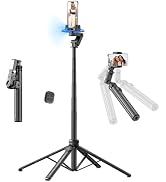 Auto Face Tracking Selfie Stick Tripod with Fill Light & Remote for iPhone, 360° Rotation Phone C...