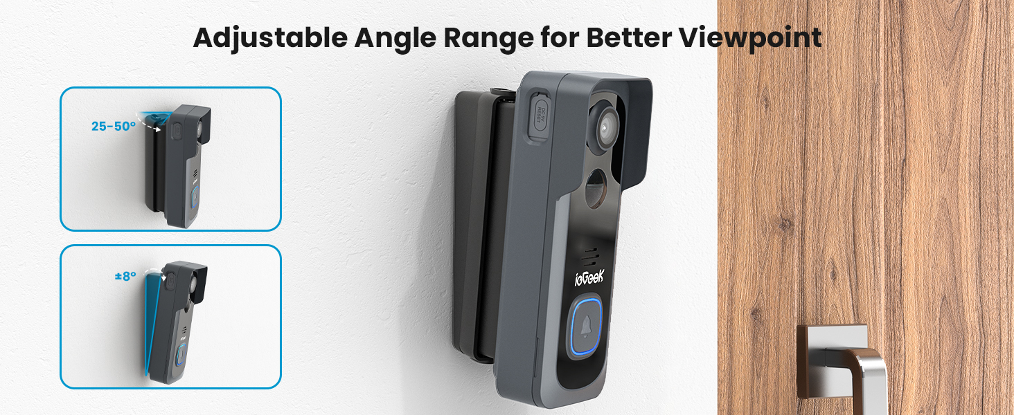 Adjust the horizontal and vertical monitoring range through the doorbell angle bracket.