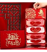 BAIWOVIS Chinese Red Envelopes, Creative 6 Pockets Expandable Hongbao, Shimmering Money Packets f...