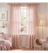 NICETOWN Gingham Light Pink Curtains for Girls Room 84" Long with Adjustable Top Ties, Classic Bu...