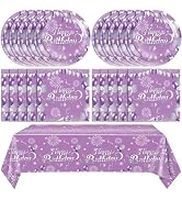 41Pcs Purple Birthday Decorations Happy Birthday Party Tableware Set Include Purple Silver Party ...