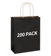 Mlyta 200 Pack 8x4.75x10 Inch Medium Black Kraft Paper Gift Bags with Handles Bulk for Goodie
