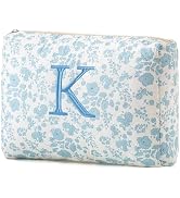 HBselect Initial Makeup Bag, Quilted Makeup Bag, Cotton Large Travel Makeup Bag, Cute Floral Coqu...
