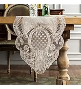 ARTABLE Lace Table Runner Rectangle Gray Cotton Linen Fabric Dresser Scarf with Exquisite Macrame...