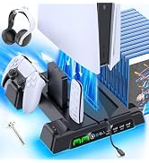 PS5/Slim/Pro Stand and Cooling Station with LED Controller Charging Station for PlayStation 5 Con...