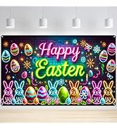 Nuxovilar Easter Banner Polyester 43x70.86 Inches Large Easter Banner for Neon-Glow in The Dark G...