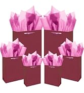 qiqee Peachy-Pink Gift Bags with Tissue Paper Mulit Assorted Sizes 10PCS Present Birthday Bags(2p...