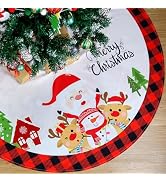 Christmas Tree Skirt, 48 Inches Red Black Buffalo Plaid Tree Skirt Rustic Thick Xmas Tree Skirt w...