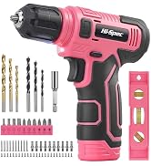 Hi-Spec 8V USB Pink Power Drill Driver & Screw Bit Set for Women. Ladies Cordless & Rechargeable ...