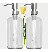 AmazerBath Soap Dispenser, 2 Pack Glass Soap Dispenser with Pump Stainless Steel, Soap Dispenser ...