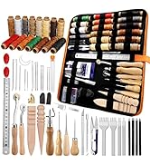 BAGERLA Leather Working Tools, Leather Sewing Kit with Waxed Thread Needle Awl Groover Tracing Wh...