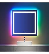 LOAAO 36"X36" LED Bathroom Mirror with Lights, Anti-Fog, Dimmable, RGB Backlit + Front Lighted, B...